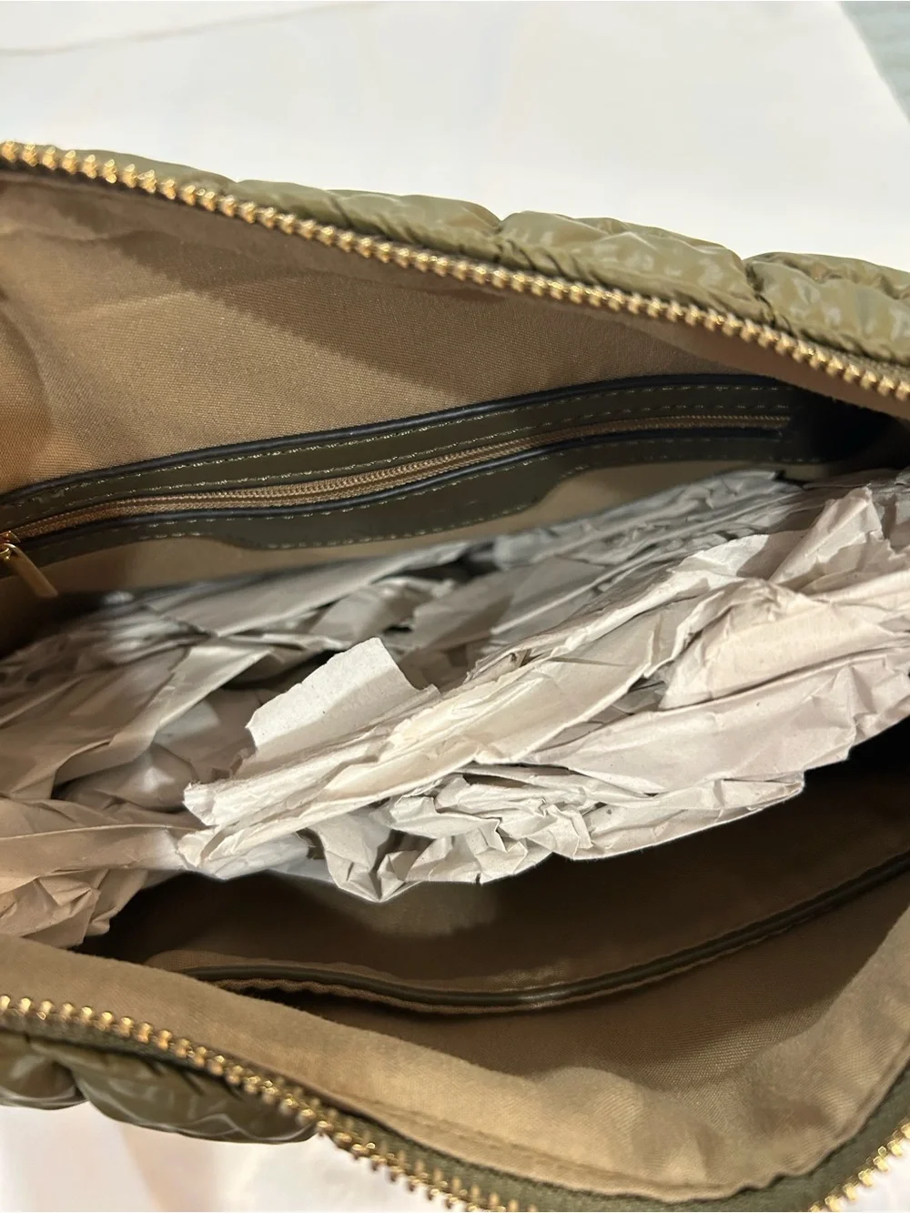 Katy Puffer Quilted Olive Green Shoulder Bag - Women